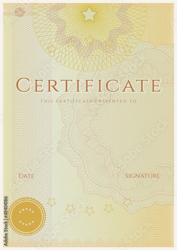 Certificate / Diploma of completion. Guilloche pattern