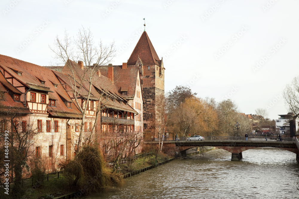 Nuremberg. The urban landscape with the river Pegnitz