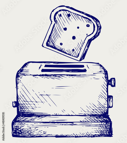 Toast popping out of a toaster. Doodle style