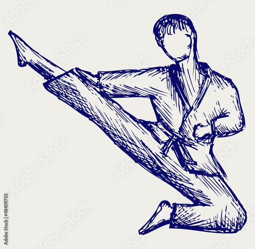 Karate male fighter young. Doodle style