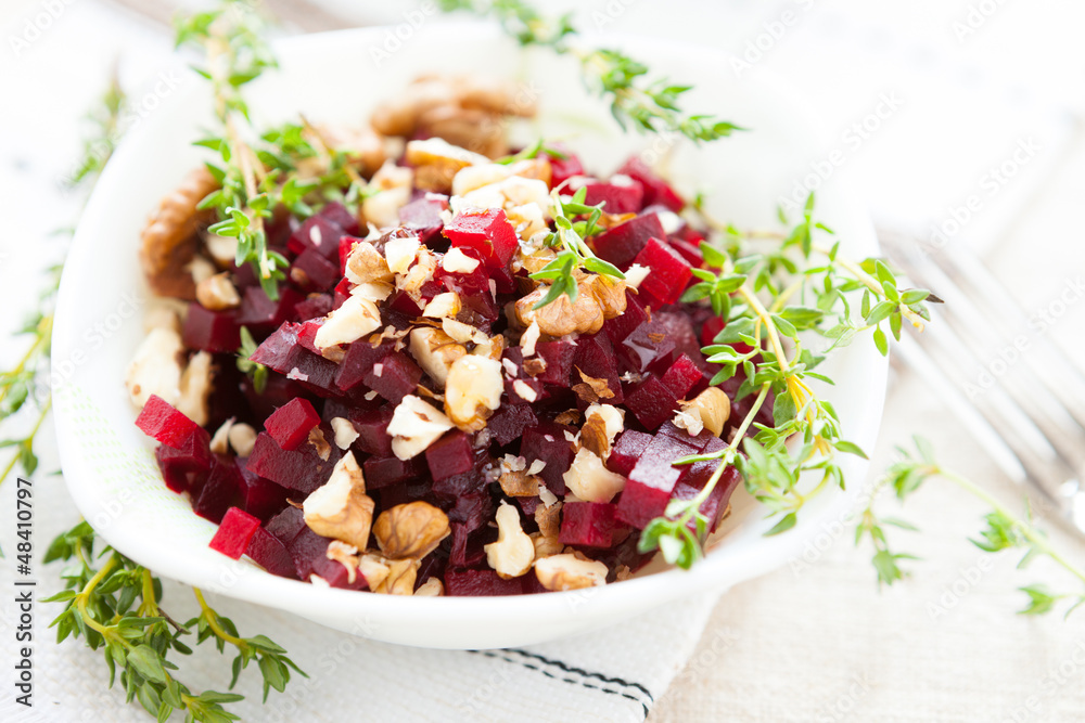 Beetroot salad and nuts, healthy food