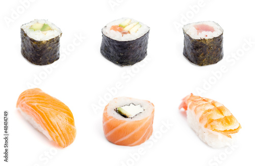 Collection of sushi rolls, isolated on white