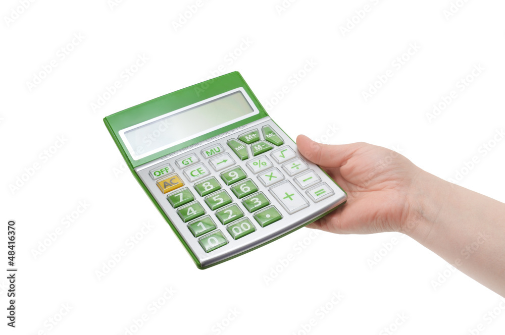 calculator in hand isolated on white background calculator in hand isolated on white background