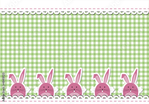 5 Osterhasen auf Karo-Hintergrund