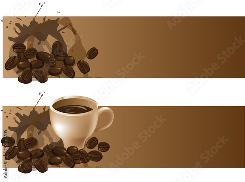 two backgrounds with coffee beans and a coffee cup