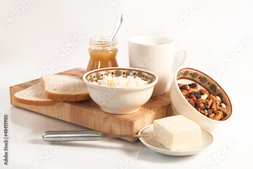 healthy meal with bread,milk and cereals