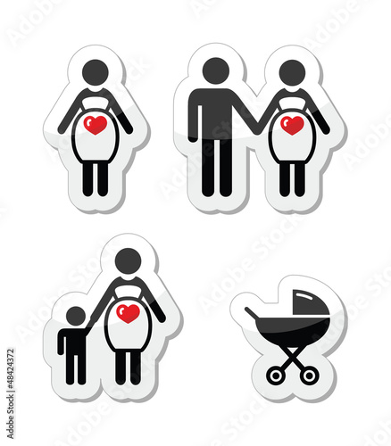 Pregnant woman vector icons set