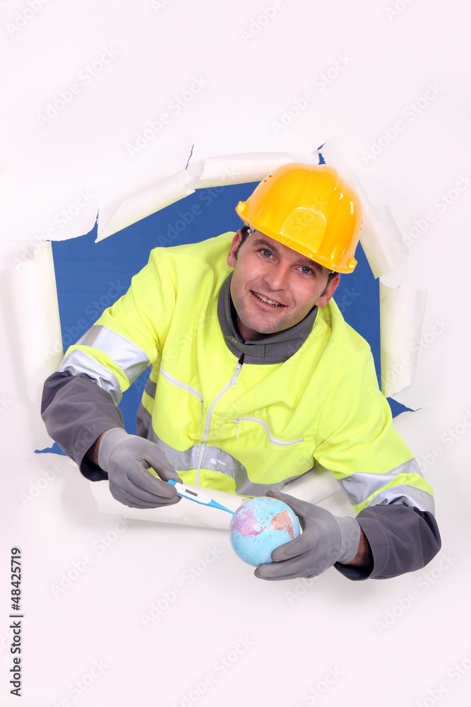 Builder taking planet earths temperature Builder taking planet earths temperature
