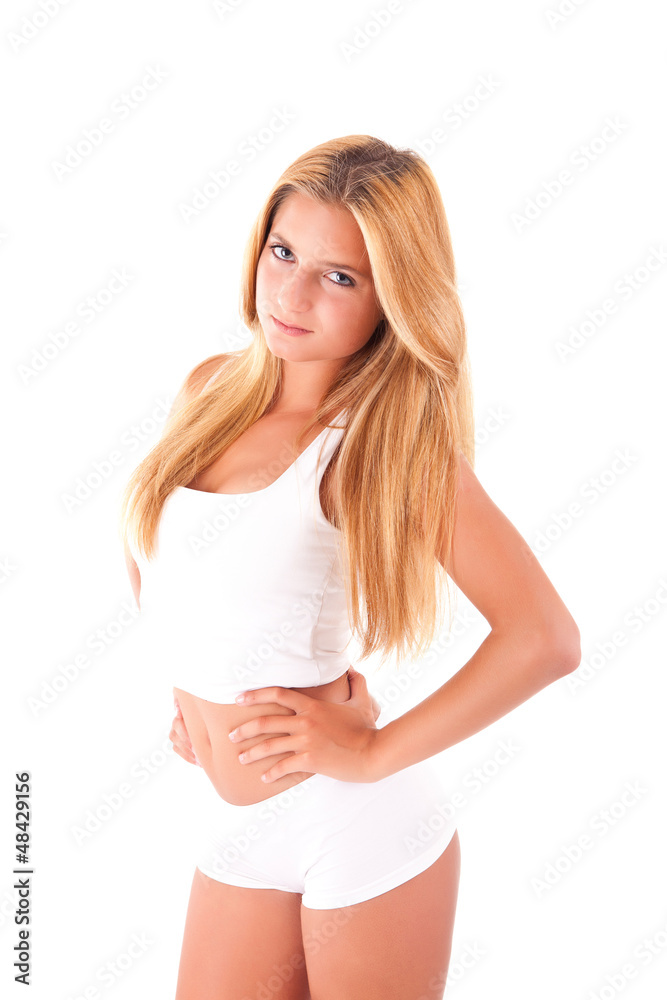Beautiful blond woman showing her good shape Beautiful blond woman showing her good shape