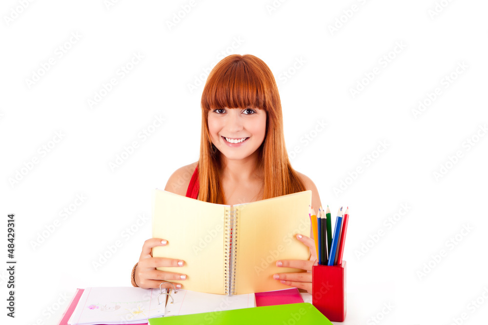 University girl holding a school bag and smiling University girl holding a school bag and smiling