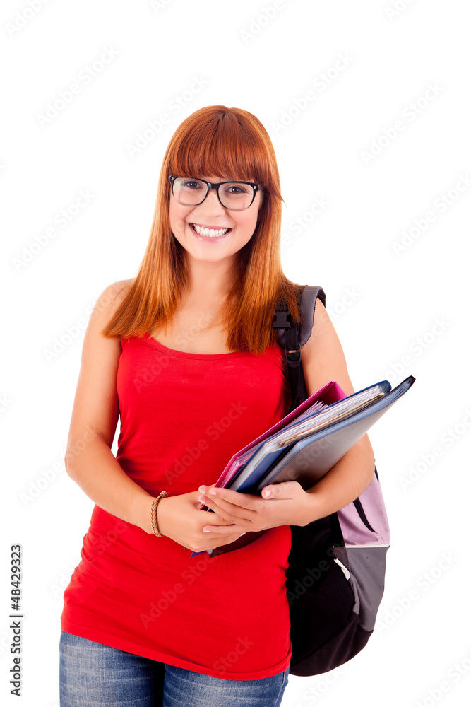 University girl holding a school bag and smiling University girl holding a school bag and smiling