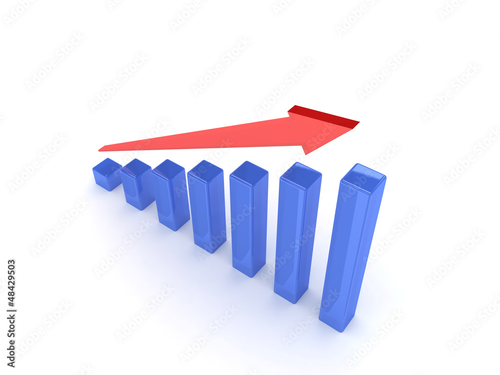 Business graph with rising arrow. Concept 3D illustration. Business graph with rising arrow. Concept 3D illustration.