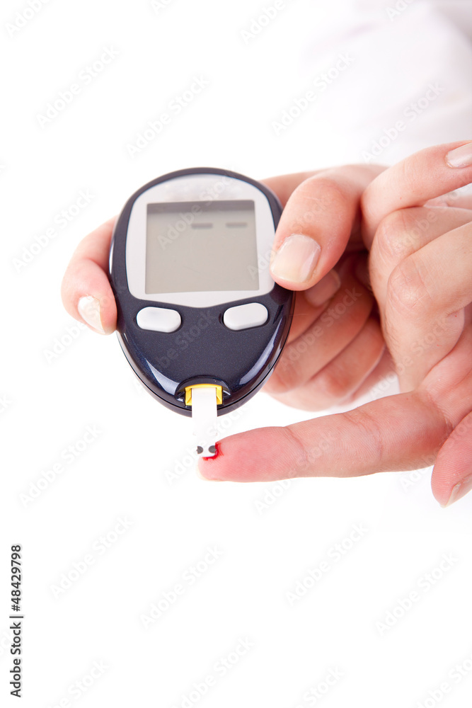 Diabetes patient measuring glucose level blood