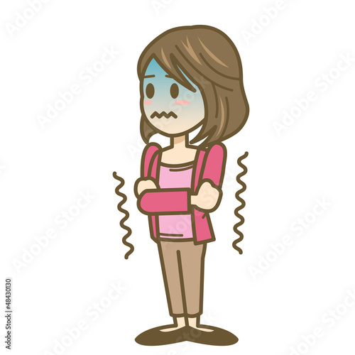 女性　イラスト　全身　寒い