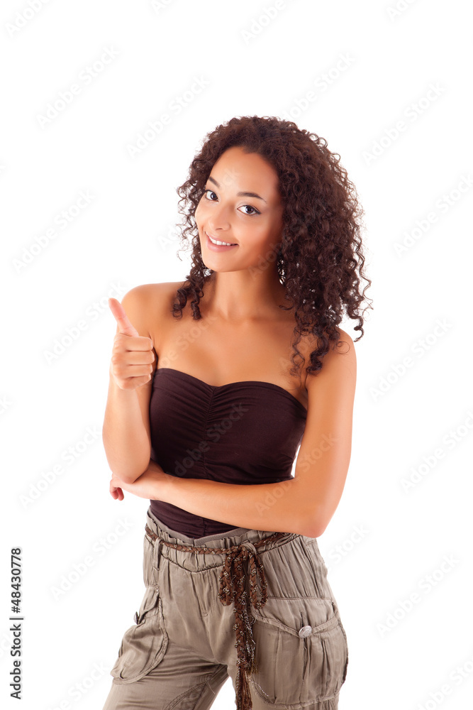 Smiling african woman with thumbs up Smiling african woman with thumbs up