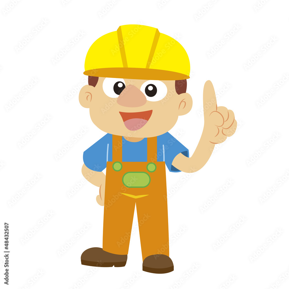 Vector illustration of a builder in yellow helmet