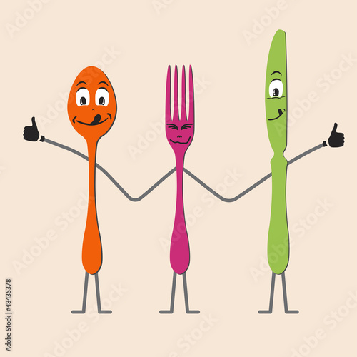 Nice cartoon cutlery set in vector