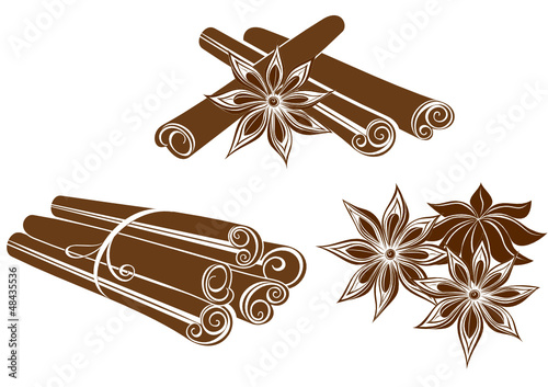 Star anise with Cinnamon sticks isolated on white
