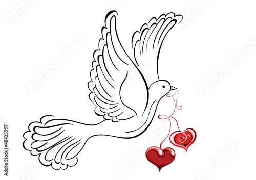 Flying dove with hearts