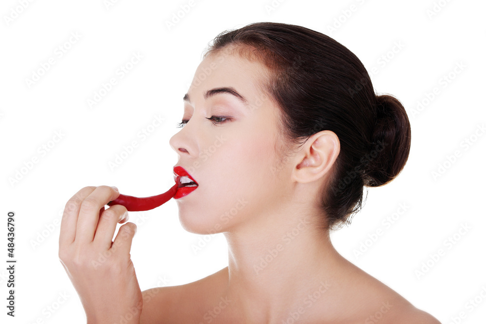 Beautiful woman with hot paprika Beautiful woman with hot paprika
