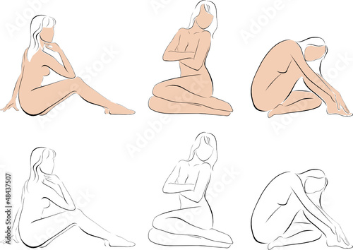 Stylized figures of nude women