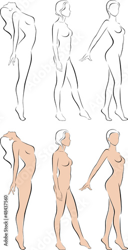 Stylized figures standing naked women