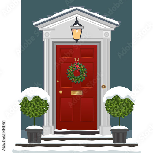 Door with Christmas Wreath and Snow