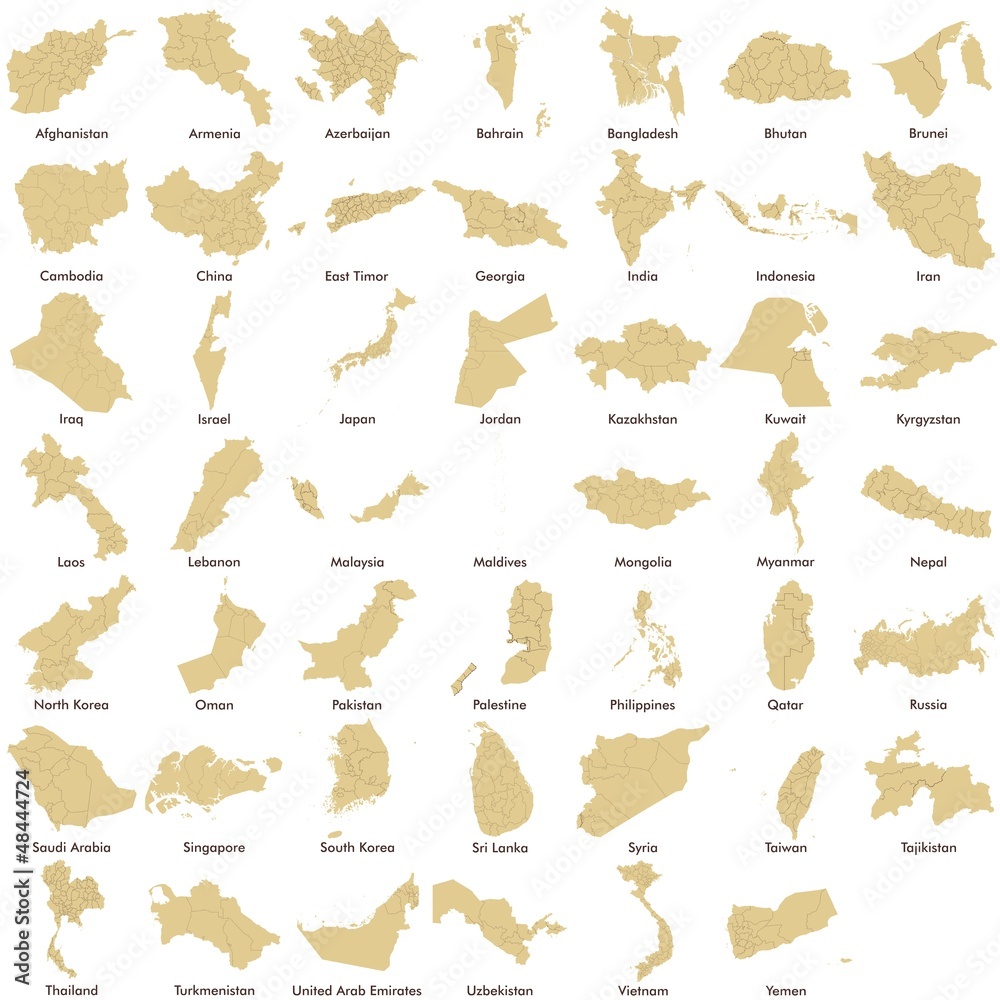 Obraz Asia maps, Asian Countries detailed
