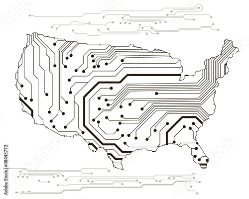 map of the USA in circuit style