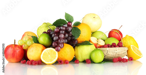 Assortment of exotic fruits and berries  isolated on white