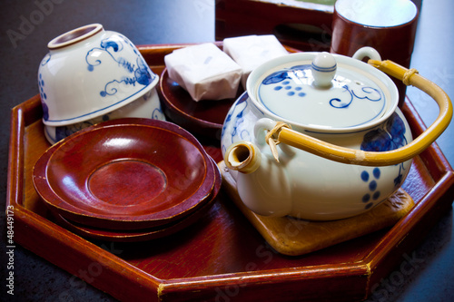 Japanese White Cereamic Tea Set photo