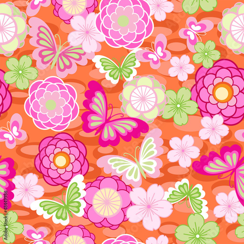 cute Asian floral seamless background