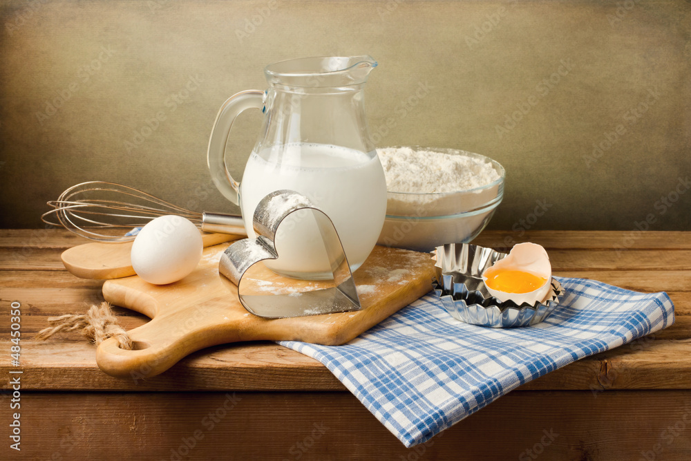 Still life with baking ingredients and utensil Still life with baking ingredients and utensil