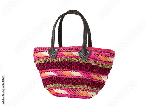 Colorful weaved dried water hyacinth lady handbag