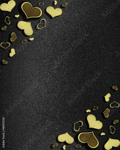 Black background with gold hearts on the edges.