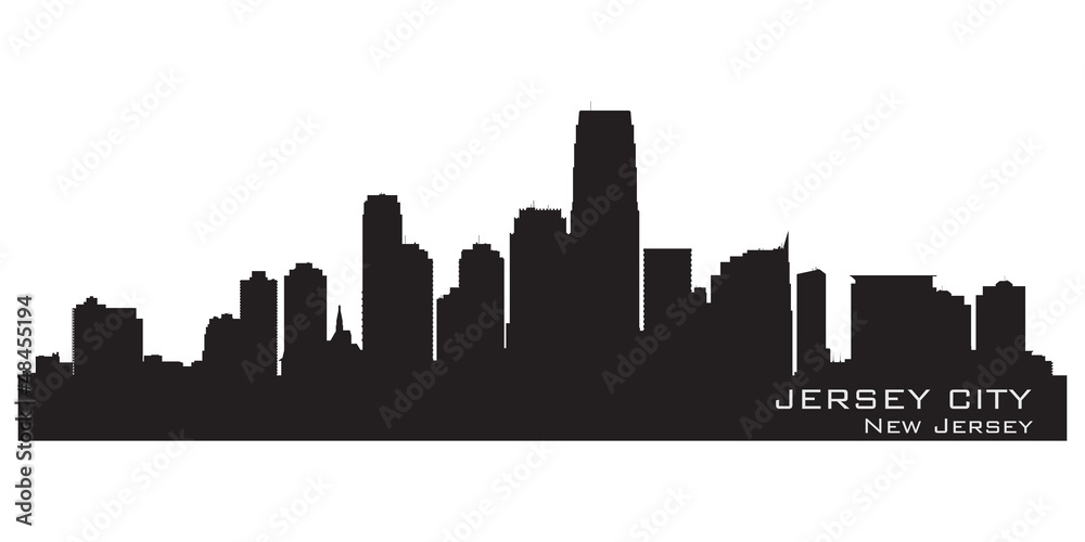 Jersey City, New Jersey skyline. Detailed silhouette