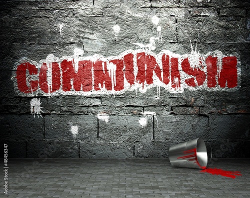 Graffiti wall with communism, street background