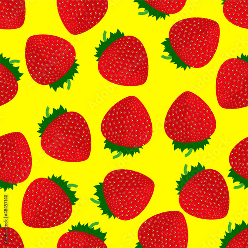 Seamless background with strawberries on a yellow background