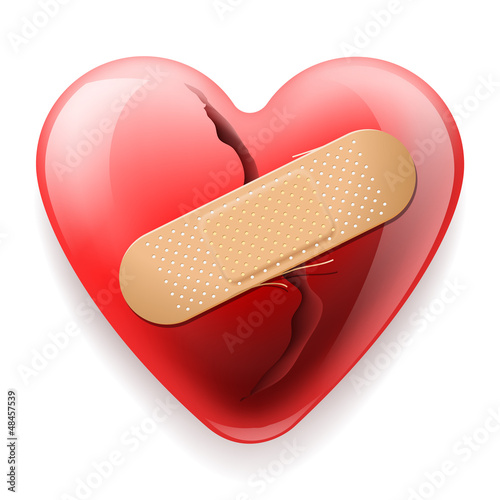 Heart with plaster, vector Eps10 illustration.