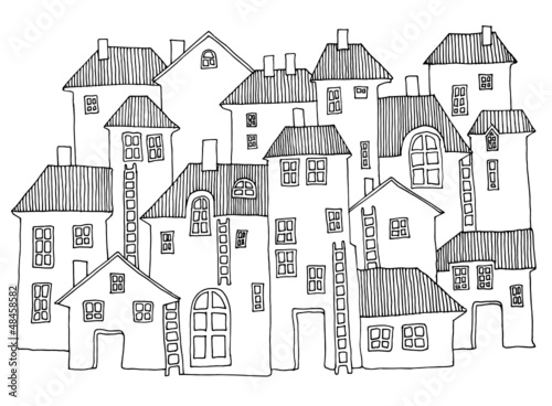 Cartoon hand drawing houses