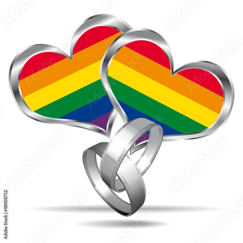 Gay marriage symbol with white gold rings.