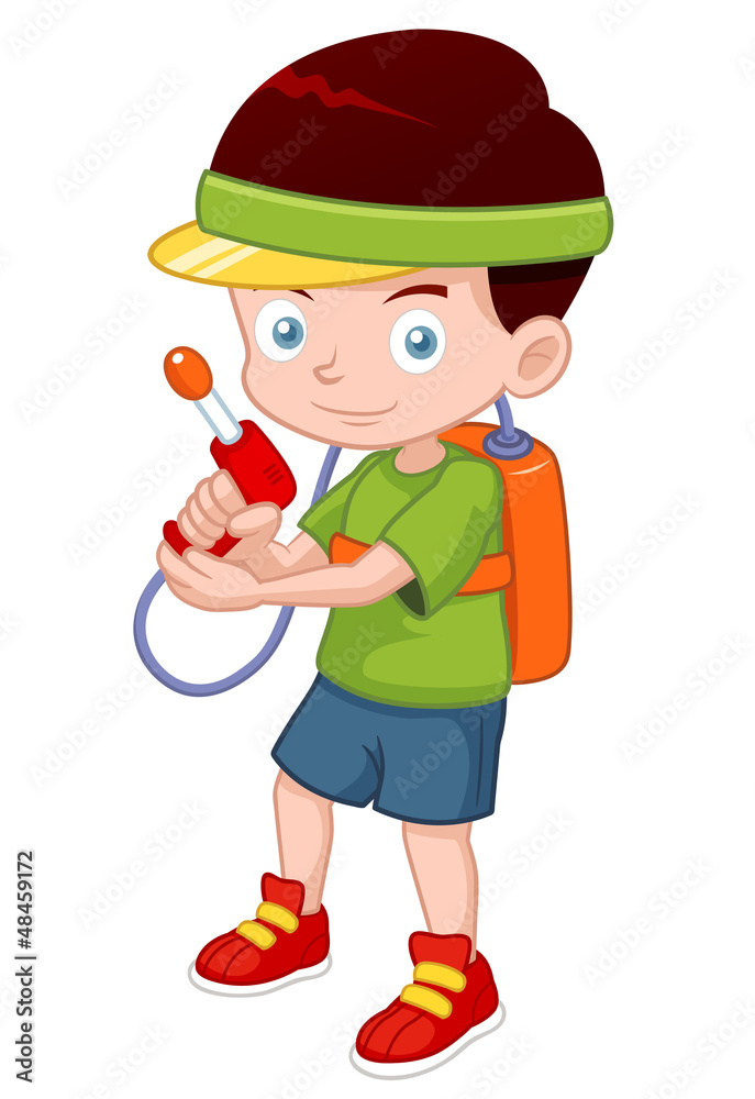 illustration of Cartoon boy with toy gun illustration of Cartoon boy with toy gun