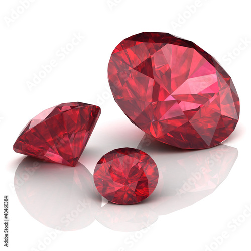 Ruby or Rodolite gemstone on white background