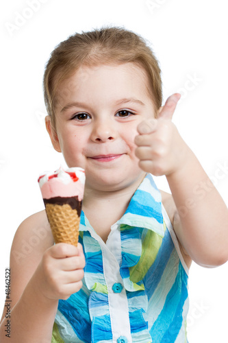 joyful child girl eating ic...