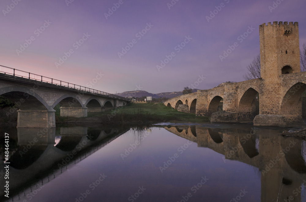 Medieval Bridge at Dusk. Frias, Burgos Spain.