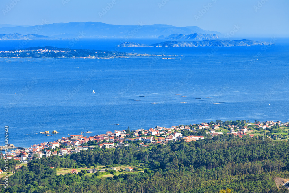 Panoramic of Arosa estuary. A Coruña, Galicia, Spain