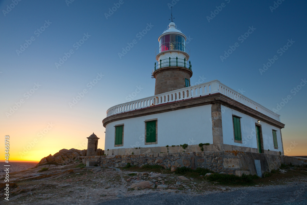 Corrubedo lighthouse at sunset. Province of A Coruña, Spain
