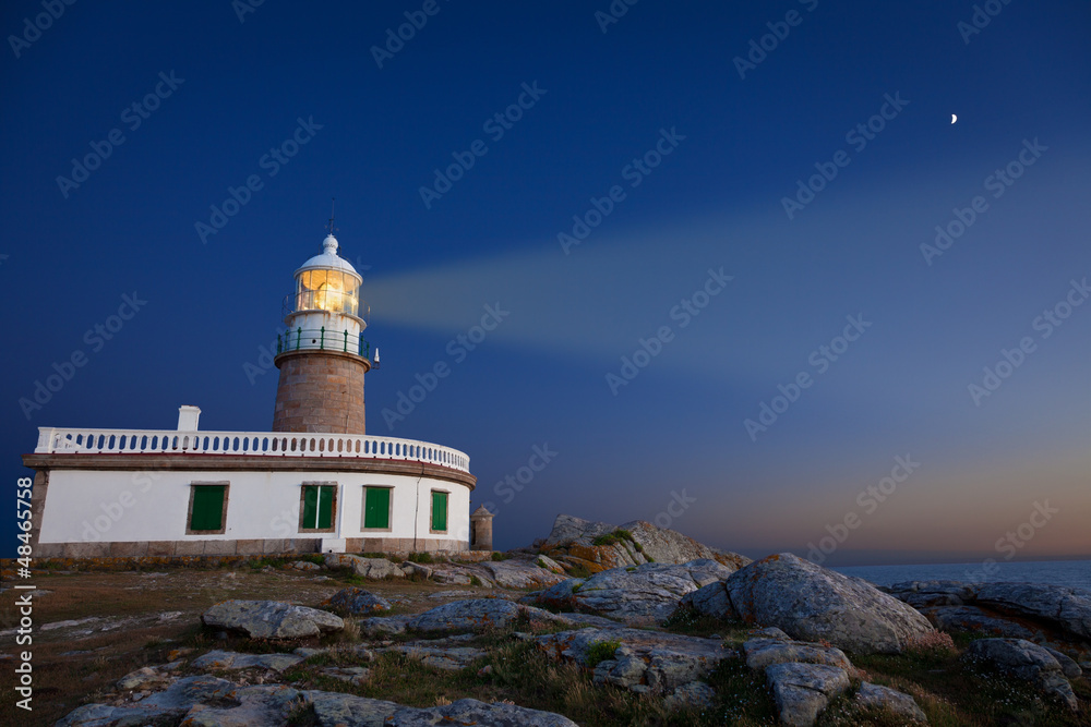 Corrubedo lighthouse at night. Province of A Coruña, Spain