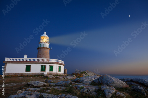 Corrubedo lighthouse at night. Province of A Coruña, Spain