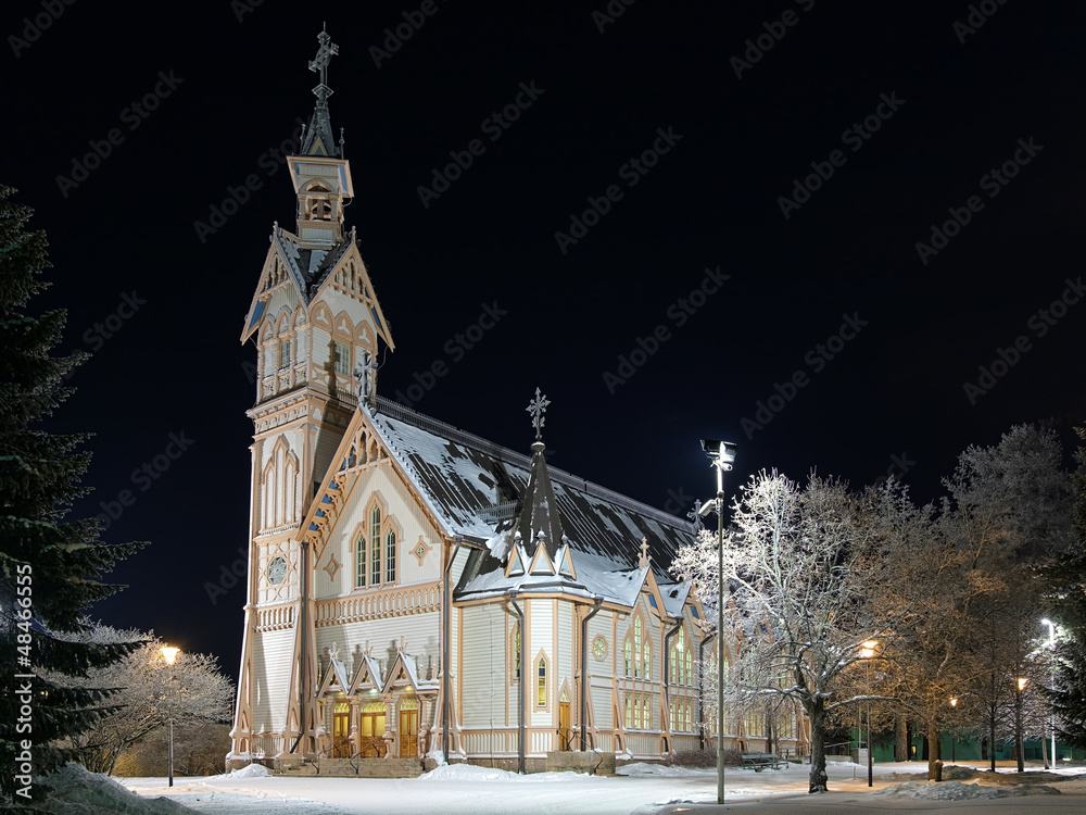 Kajaani Church in winter night, Finland